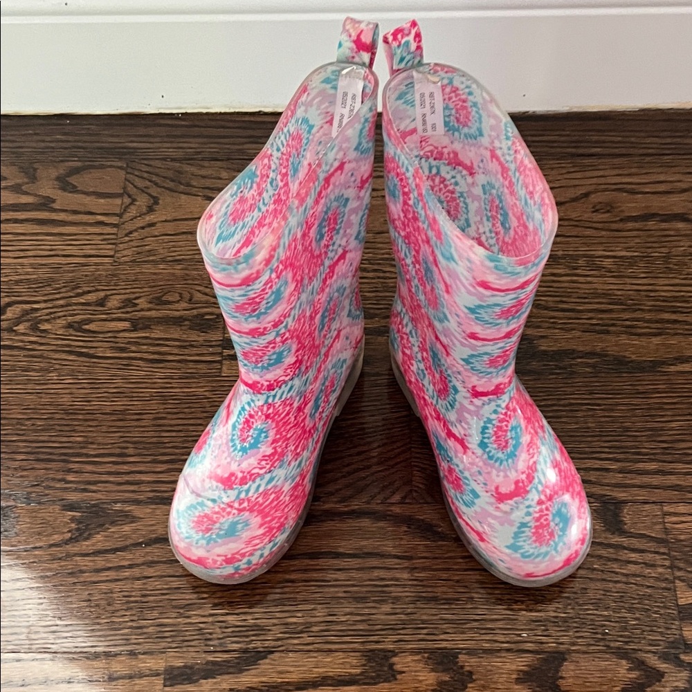 Capelli of New York Kids Pink and Blue Patterned Rain Boots